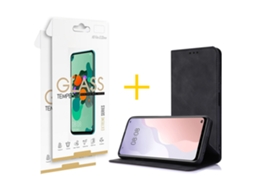 Pack 2 x Película de Vidro Temperado 2.5D + Capa SKYHE Oppo A18 PRM Flip Cover Preto