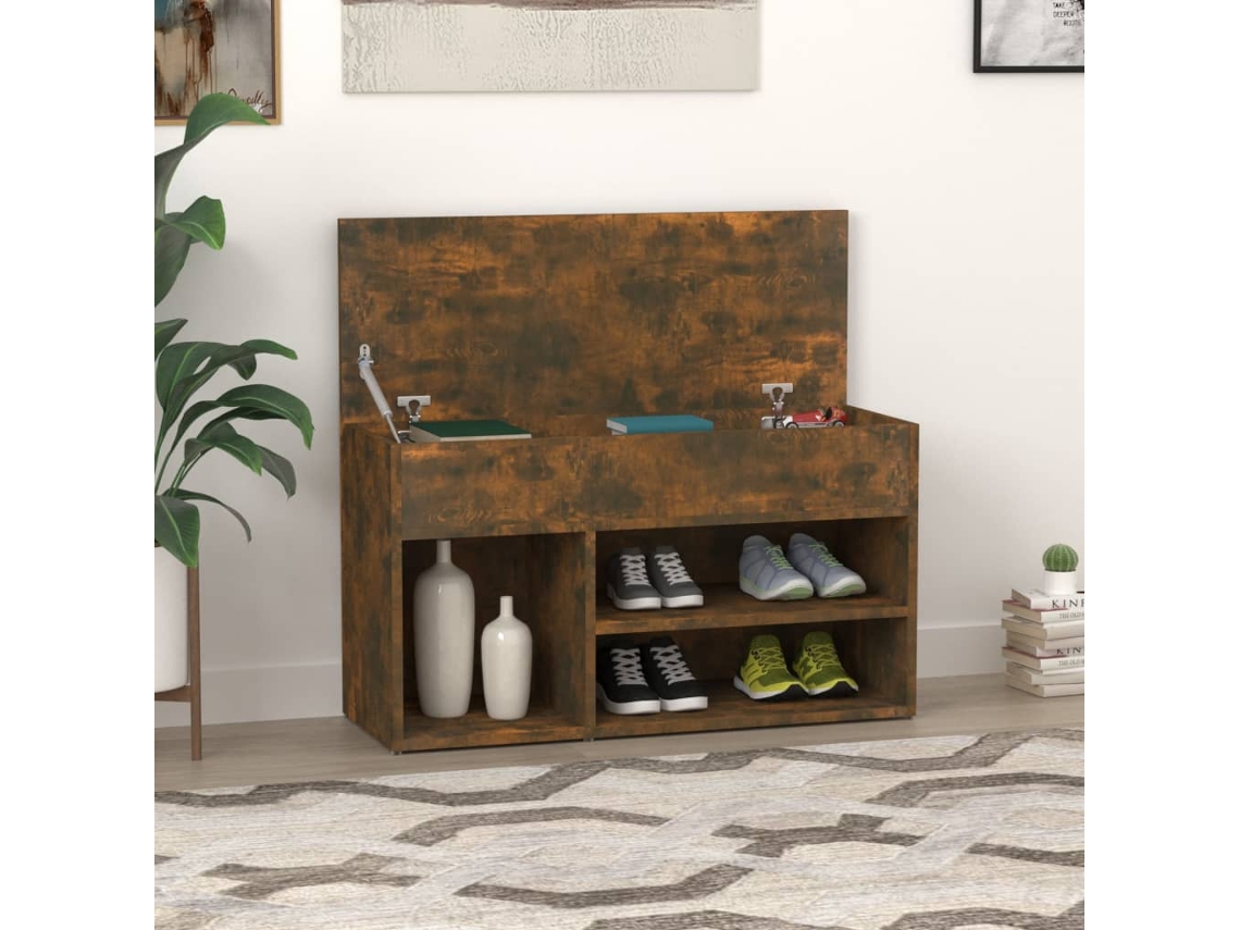Vidaxl Banco Sapateira 80x30x45cm Derivados De Madeira Carvalho Fumado