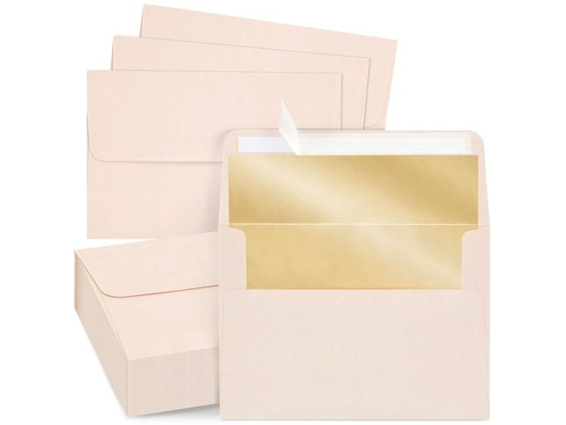 Pacotes De Convites 50 Unidades - Formato A7 - Luxo - Casamento/convites - Rosa - Forro Dourado - Adesivo Autocolante
