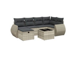 Conjunto 7 sofás jardim com almofadões VIDAXL vime PE cinzento-claro