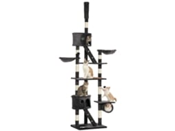 Árvore para Gatos do Chão Ao Teto, 240 260 Cm, com Altura Ajustável, Múltiplas Plataformas, Tocas, Cestos e Rampas, Cinza. ESSÊNCIACASA