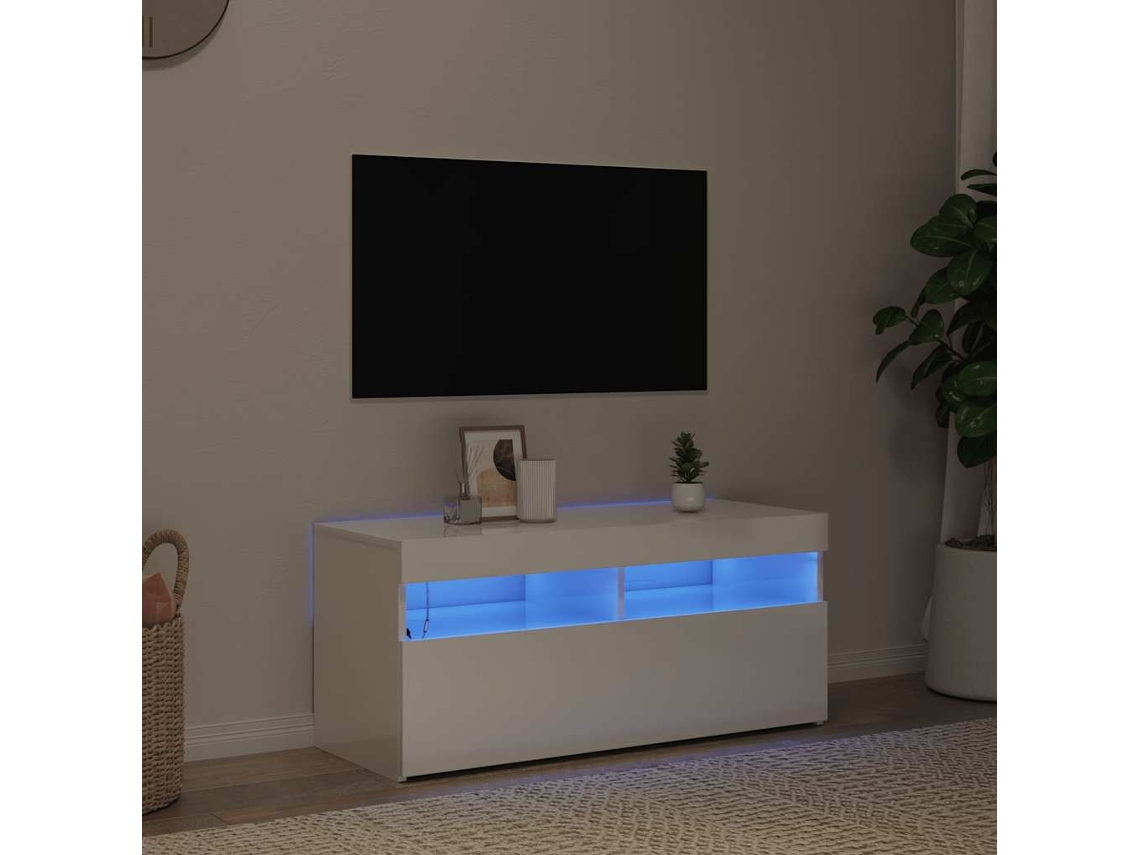 Vidaxl Móvel De Tv Com Luzes Led 90x35x40 Cm Branco Brilhante