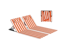 Conjunto de 2 Camas Dobráveis Portáteis. Praia. Encosto Ajustável. Laranja. Ge