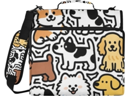 Mochila 3-Argolas com estampa de cachorrinho marrom, zíper e alça, inclui bolsa com zíper para escola e carteira.