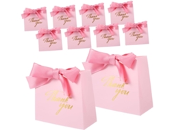 Pacote De Presente Rosa Com 20 Lembrancinhas De Papel E Fita.