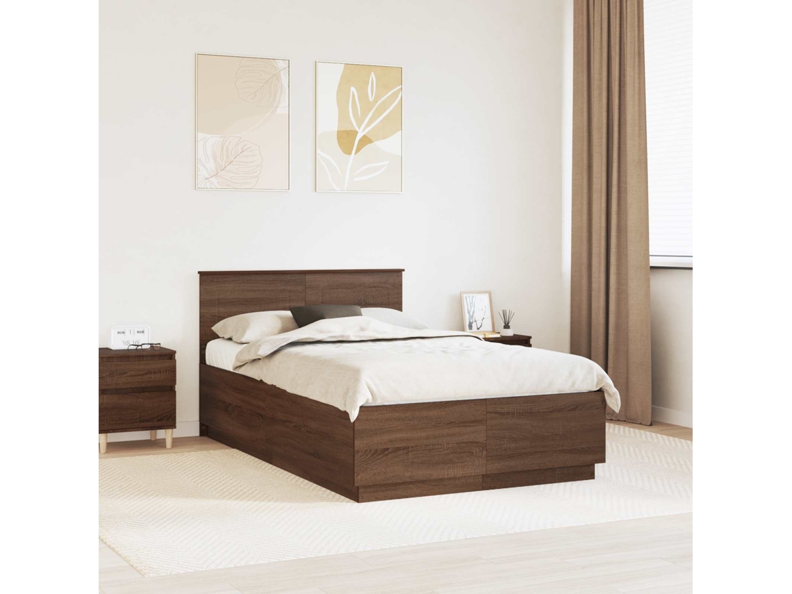 Vidaxl Estrutura Da Cama Com Fitas Led Carvalho Marrom 135 X 190 Cm
