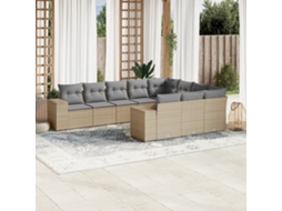 Vidaxl 10 Pcs Conjunto De Sofás P/ Jardim Com Almofadões Vime Pe Bege