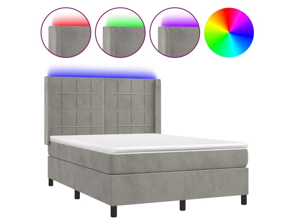 Box Spring Bed, Box Spring Beds Vidaxl Cinzeto Veludo (140 X 190 Cm)