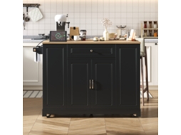 Ilha De Cozinha Com Rodízios E Área De Jantar Extensível,móvel Multifuncional Ideal Para Cozinha E Sala De Jantar Na Cor Preta Mega Echo Trade Shop