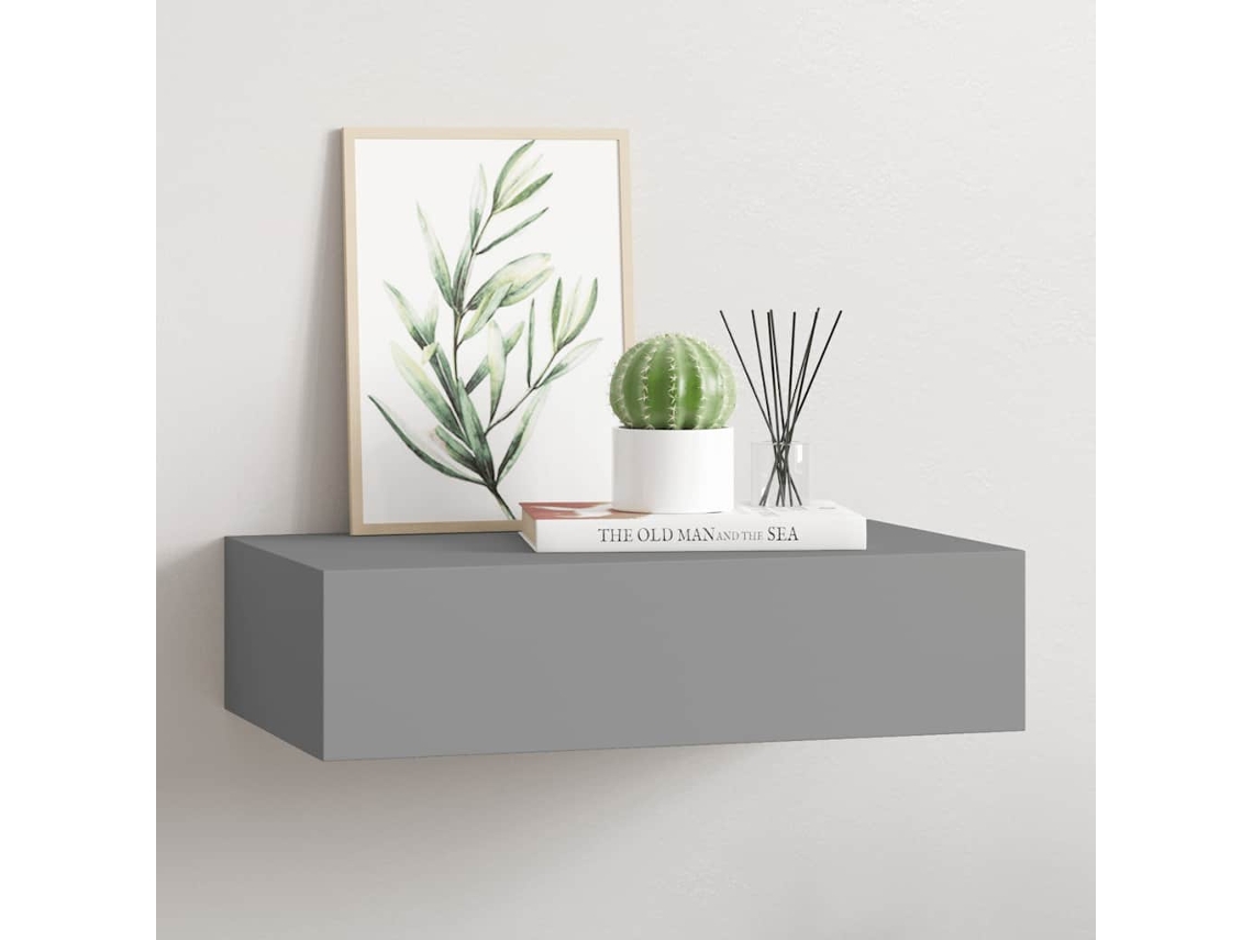 Vidaxl Prateleira De Parede Com Gaveta Mdf 40x23,5x10 Cm Cinzento