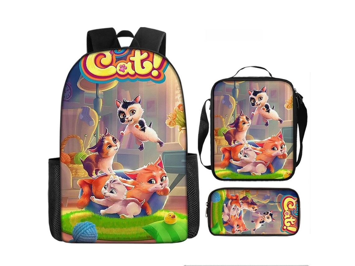 Mochila Escolar 3 Peças Com Estojo E Lancheira, 17 Polegadas, Estilo Q Tressino