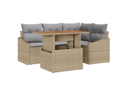Conjunto 5 Conjunto De Sofá De Jardim Vidaxl Bege Vime Pe (100 X 55 X 73 Cm)