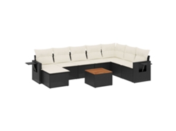 Conjunto 9 de sofás p/ jardim c/ almofadões VIDAXL vime PE preto