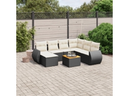 Vidaxl 8 Pcs Conjunto Sofás De Jardim Com Almofadões Vime Pe Preto
