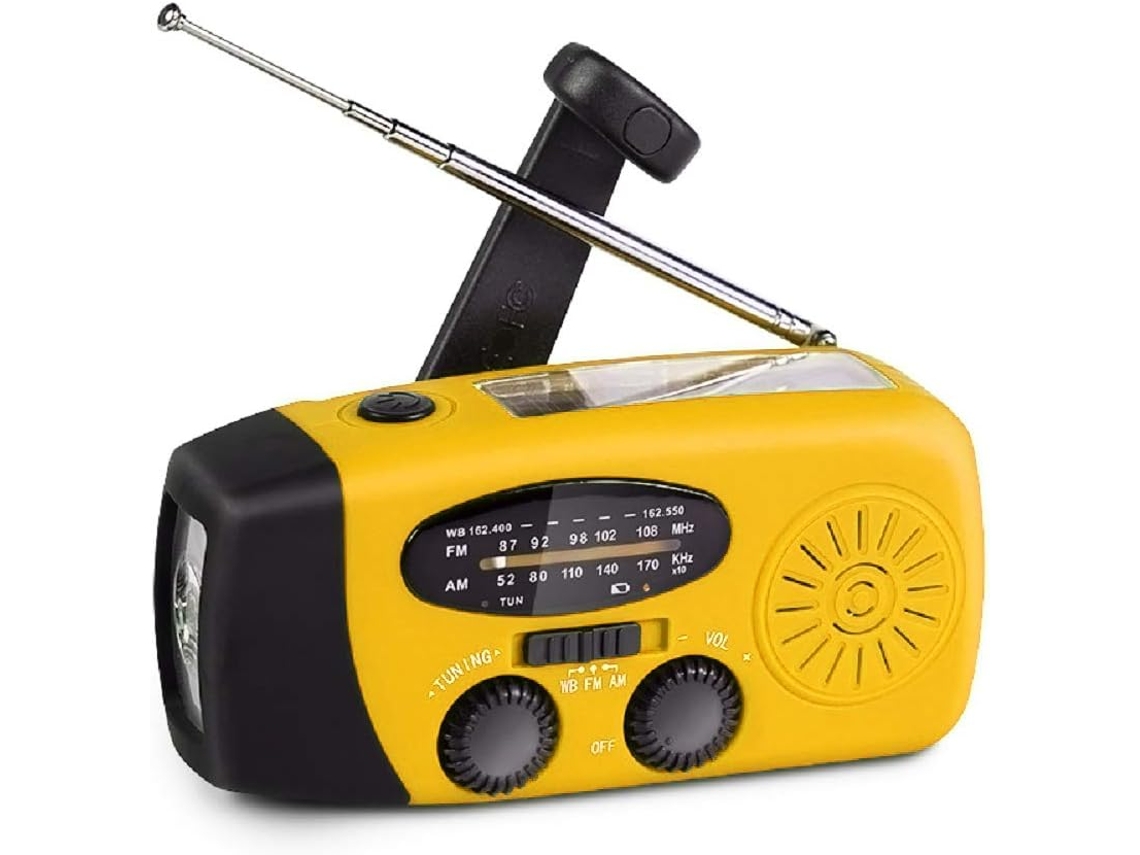 Rádio de Emergência com Manivela e Lanterna Led, Portátil Am/fm com Bateria Externa de 2000mah, Amarelo AQUAFORGE