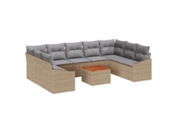 Conjunto 10 Conjunto De Sofá De Jardim Vidaxl Bege Vime Pe (55 X 55 X 37 Cm)