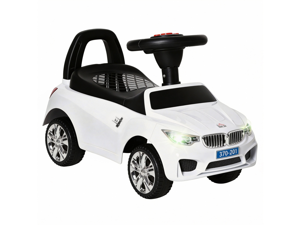 Carro Infantil Com Volante, Faróis E Música Integrada, Pp E Carro Infantil Metálico, 63,5x28x36 Cm, Branco