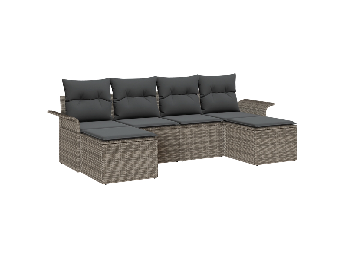 Conjunto 6 Sofá De Jardim Vidaxl Cinzento Vime Pe (251 X 117 X 69 Cm)