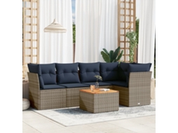 Vidaxl 6 Pcs Conjunto Sofás P/ Jardim C/ Almofadões Vime Pe Cinzento