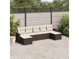 Vidaxl 7 Pcs Conjunto De Sofás Jardim C/ Almofadões Vime Pe Castanho