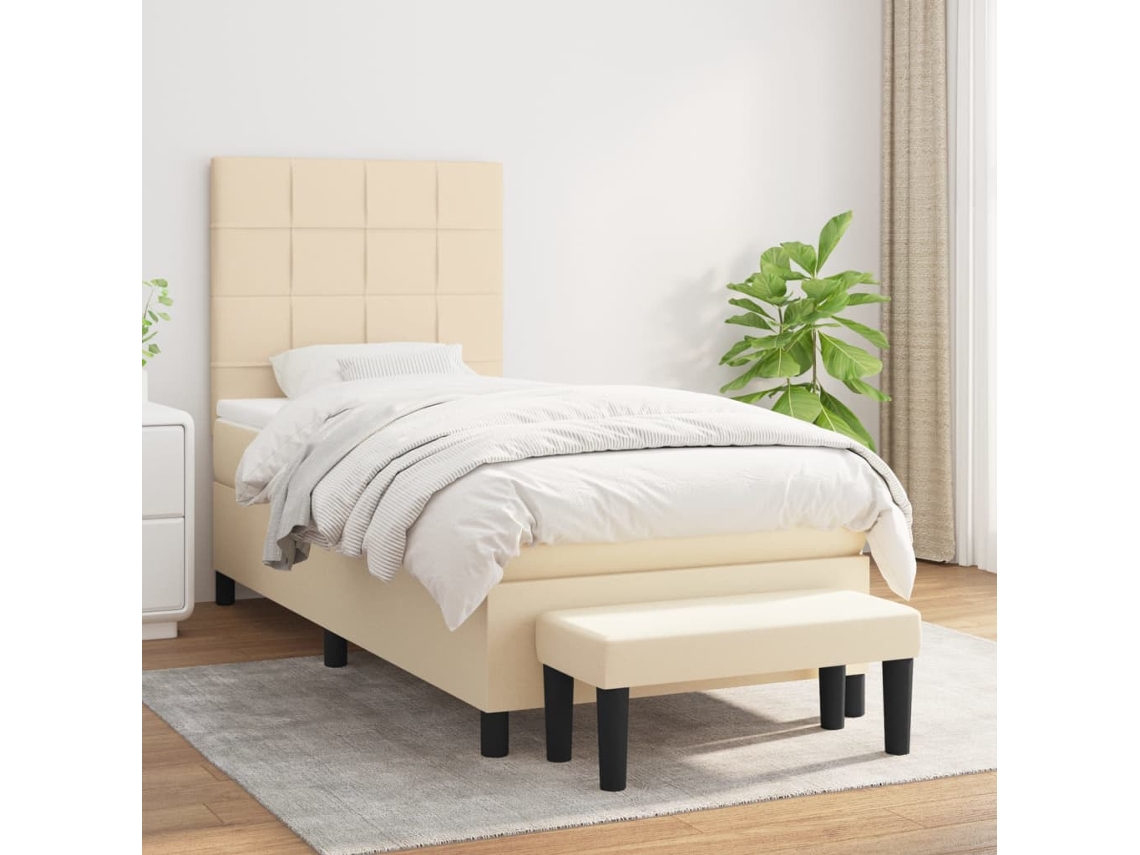Cama Com Molas/colchão 90x190 Cm Tecido Cor Creme