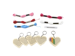 Kit de Artesanato Diy Coração de Madeira com Linha de Bordado e Chaveiro Ponto Cruz 5pcs | S/MARCA