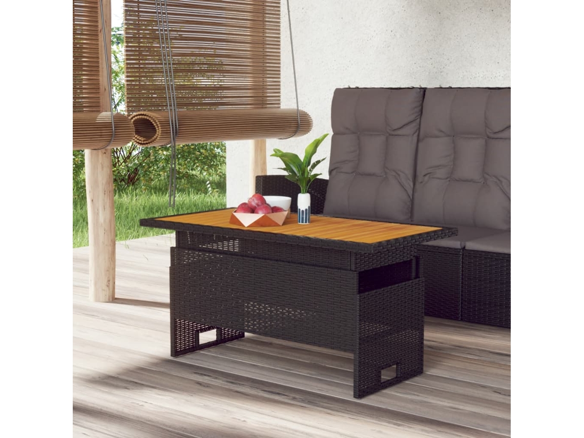 Mesa De Jardim 100x50x43/63 Cm Acãcia Maciã§a/vime Pe Preto DKD HOME DECOR