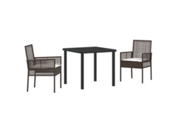 Conjunto 3 De Jantar De Jardim  De Vidaxl Com Almofadas Castanho Poli Rattan