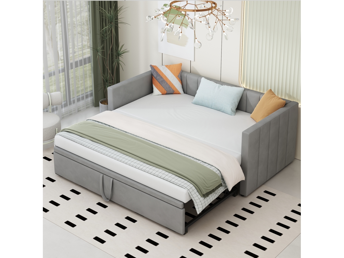 Sofá Cama Extensível 90/180x200 Cm Veludo Cinza Multifuncional