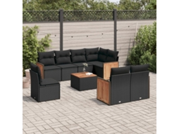 Jogo de Sofá 9 Peças P/ Jardim C/ Almofadões Vime Pe Preto Dkd Home Decor