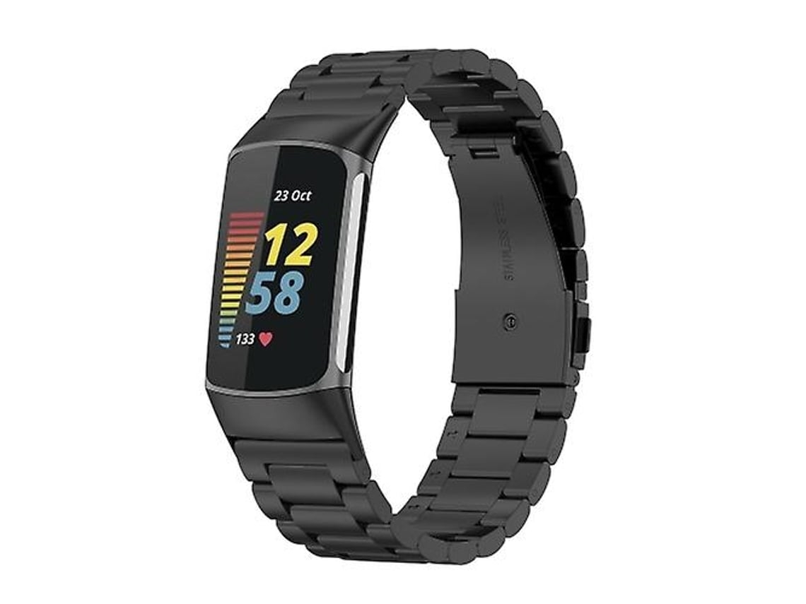 Lurelia Pulseira Preta De Aço Inoxidável Com Três Esferas, Compatível Fitbit Charge 5