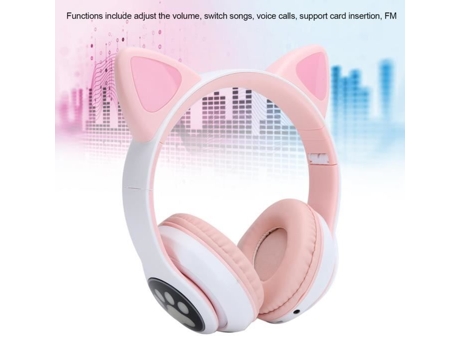 HILILAND Fones de Ouvido Bluetooth 5.0 com Orelha de Gato com Luz Led e Fones de Ouvido Sem Fio S Padrão de Pata de Gato