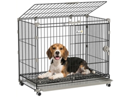 Cage For Chien . Plateau Amovible . Roues With Freins . Roof Ouvrant Verrouillable . 75 . 5x46x64 . 5cm . Noir