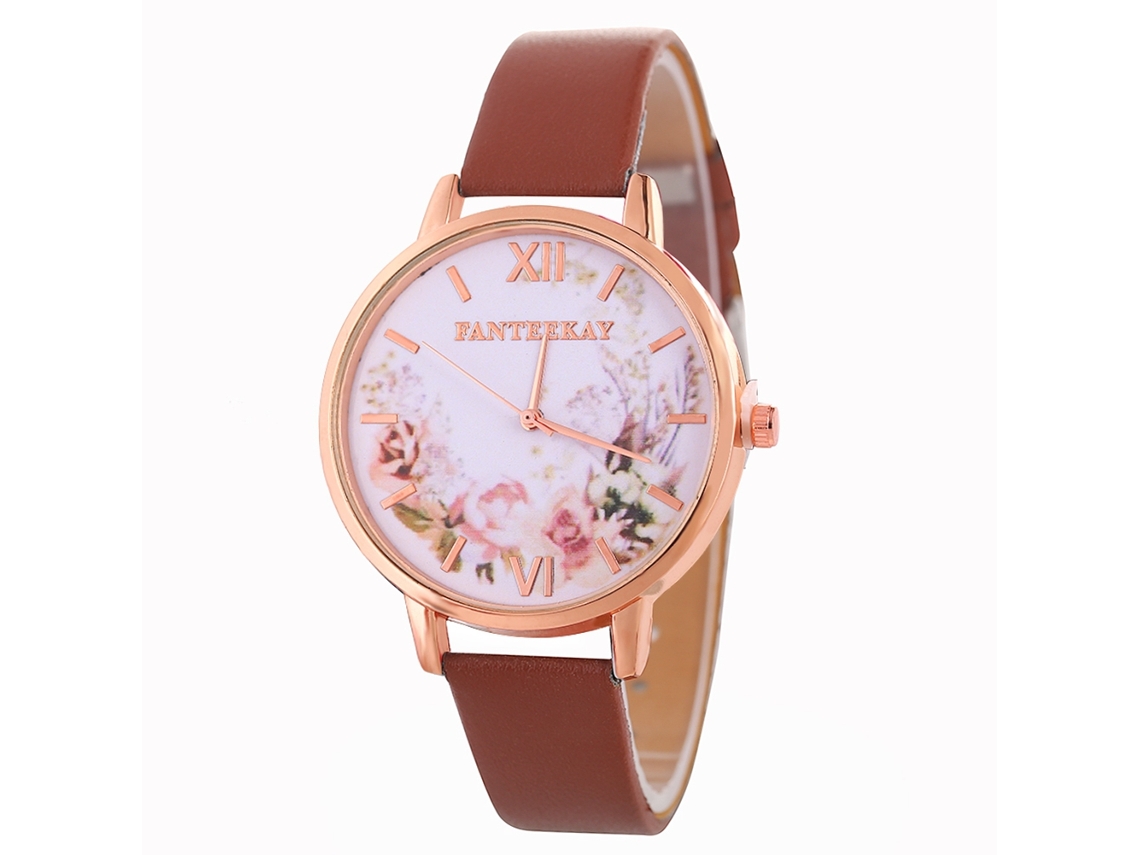 Relógio de Pulso Feminino Analógico de Quartzo com Pulseira Pu Estilo Moderno (café)