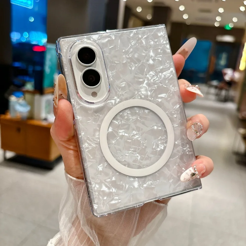 (branco, Galaxy Z Fold6) Capa Magnética Para Celular Com Padrão De Concha, Capa Protetora Ultrafina Com Estrutura Rígida Em Policarbonato.