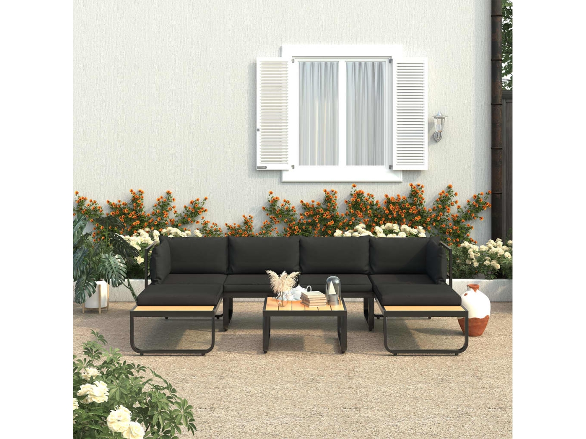 Vidaxl Sofás De Canto Para Jardim Com Almofadões 4 Pcs Alumínio E Wpc