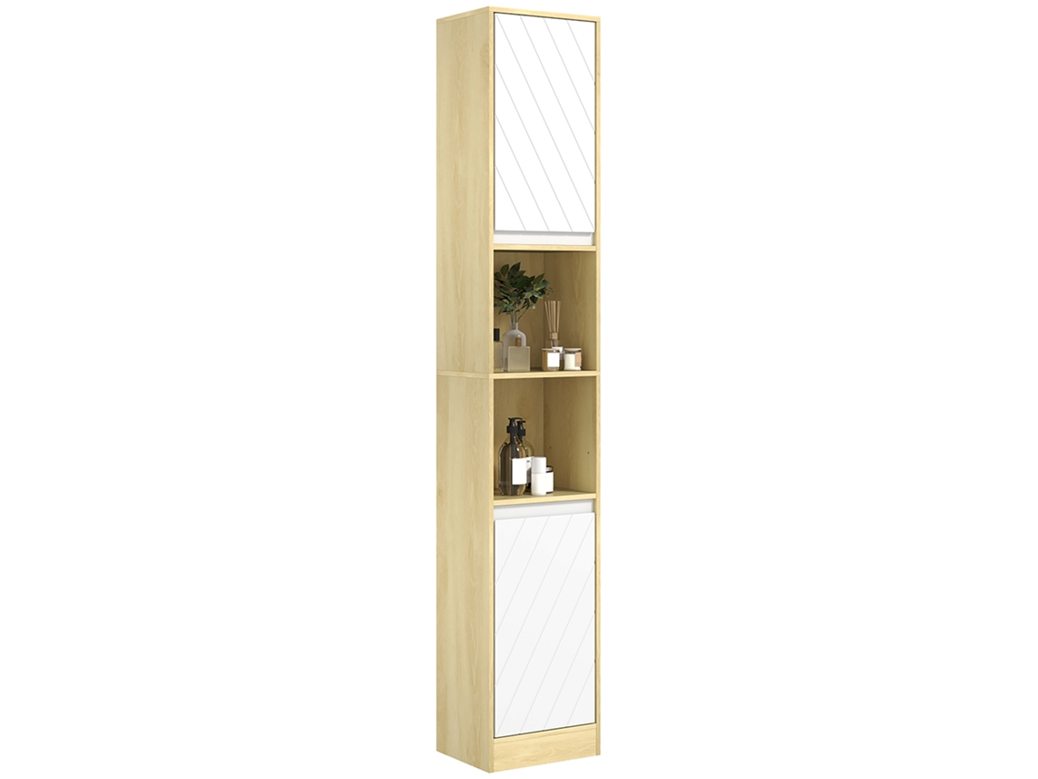 Móvel Coluna para Banheiro BTFORUS com 2 Portas, 30x24x170cm,Carvalho Claro e Branco