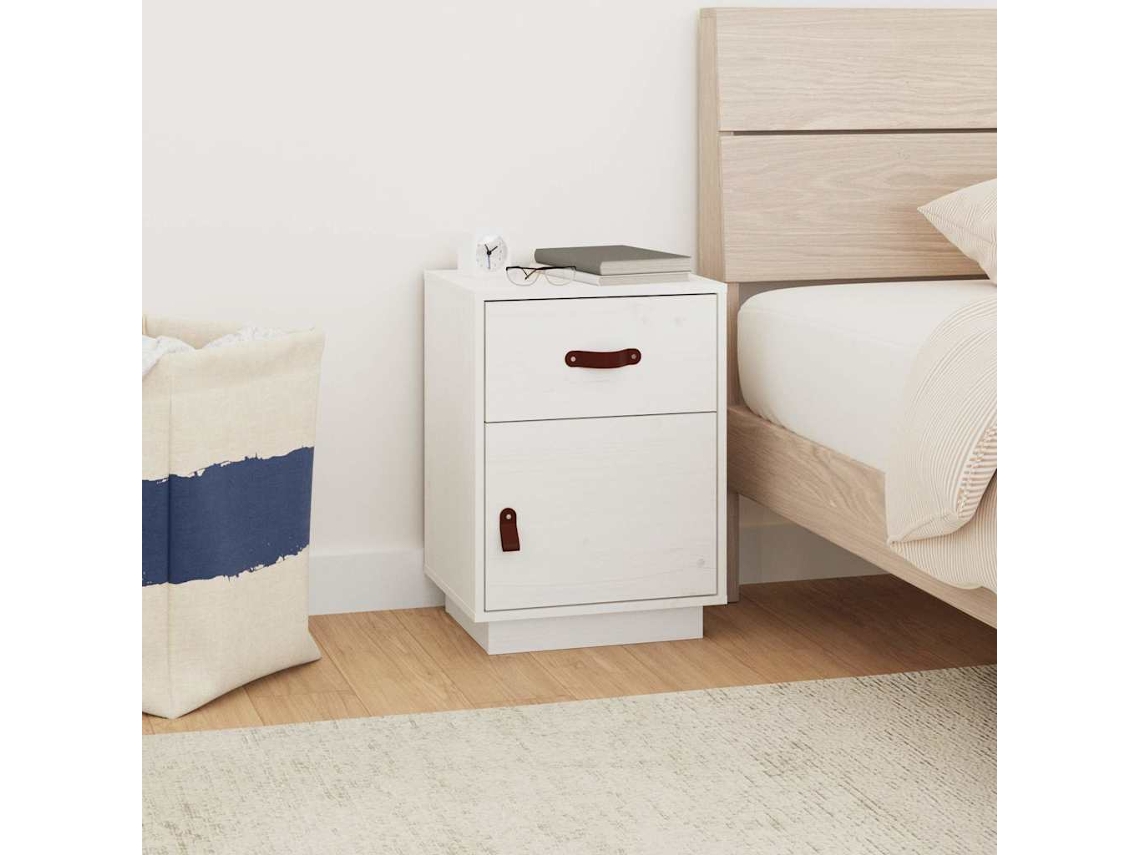Vidaxl Mesa De Cabeceira 40x34x55 Cm Madeira De Pinho Maciça Branco
