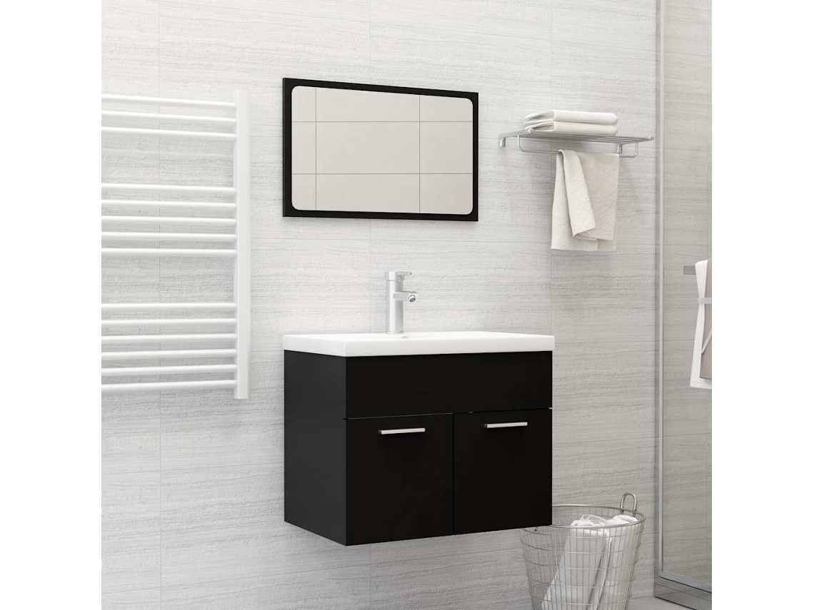 Vidaxl 2 Pcs Conjunto De Móveis De Casa De Banho Contraplacado Preto