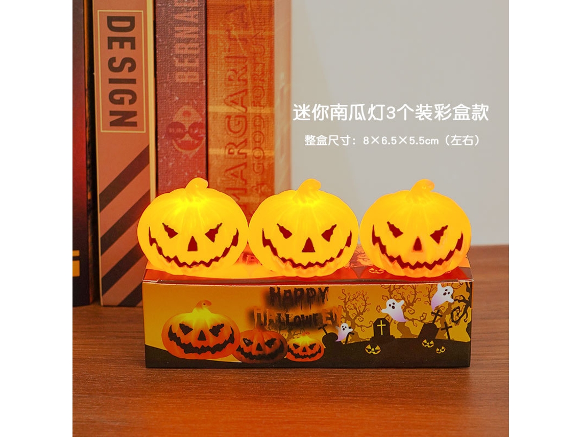 Lurelia Lanterna Abóbora Led Para Halloween, Expressão Divertida, 5,5 × 3,2 × 6 Cm, Pack 3