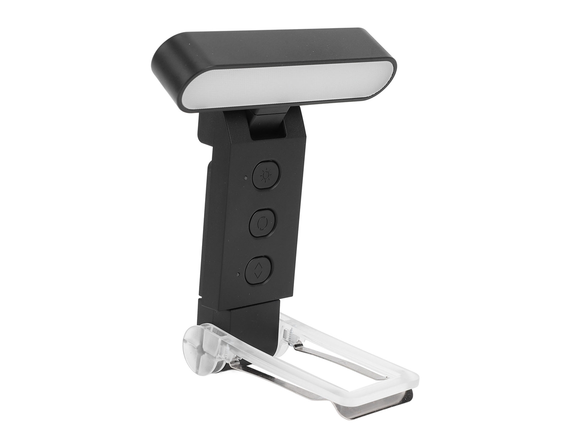 Aetheria lâmpada de Leitura Clip On Recarregável Pasta Led 6 Níveis de Brilho 5 Cores Timer Preta