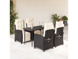 Vidaxl 5 Pcs Conjunto De Jantar P/ Jardim C/ Almofadões Vime Pe Preto