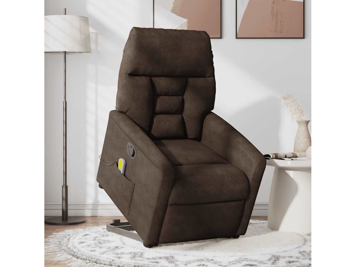 Vidaxl Poltrona De Massagens Reclinável Elevatória Microfibra Castanho