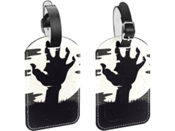 Conjunto De 2 Etiquetas Bagagem Em Couro Pu Com Design Mão Zumbi Proteger Sua Privacidade