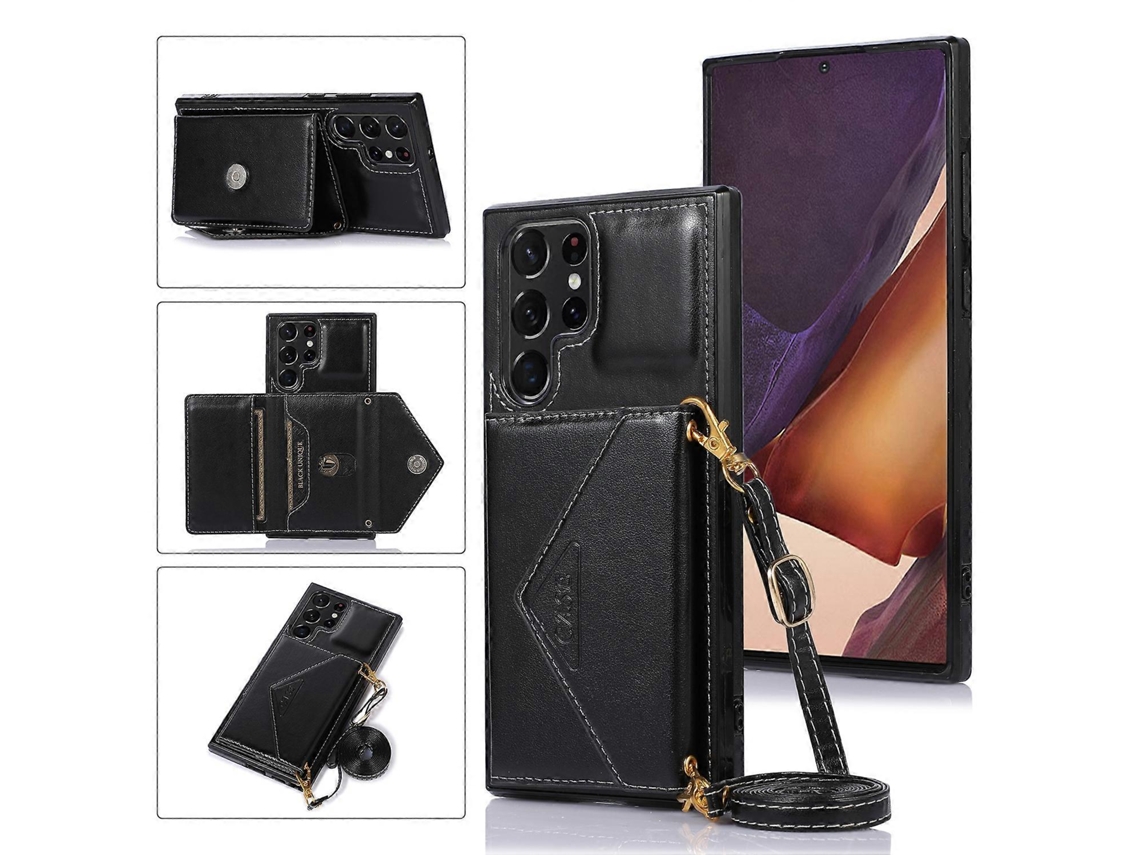 Capa De Couro Para Celular Samsung Galaxy S23 Ultra 5g, Tipo Carteira, Transversal, Tipo Cartão