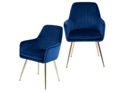 Conjunto De 2 Cadeiras De Jantar Modernas Em Tecido Com Braços E Pés Metálicos Dourados, Móvel Luxuoso Para Sala, Cozinha E Recepção.