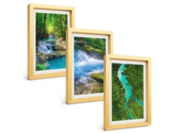 Composição De Quadros Florestas Verdes, Água Cristalina Espelharte (3 Peças 20x30 Cm)