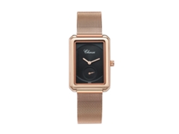Relógio de Pulso Feminino de Quartzo com Mostrador Retangular e Pulseira de Malha Ouro Rosa