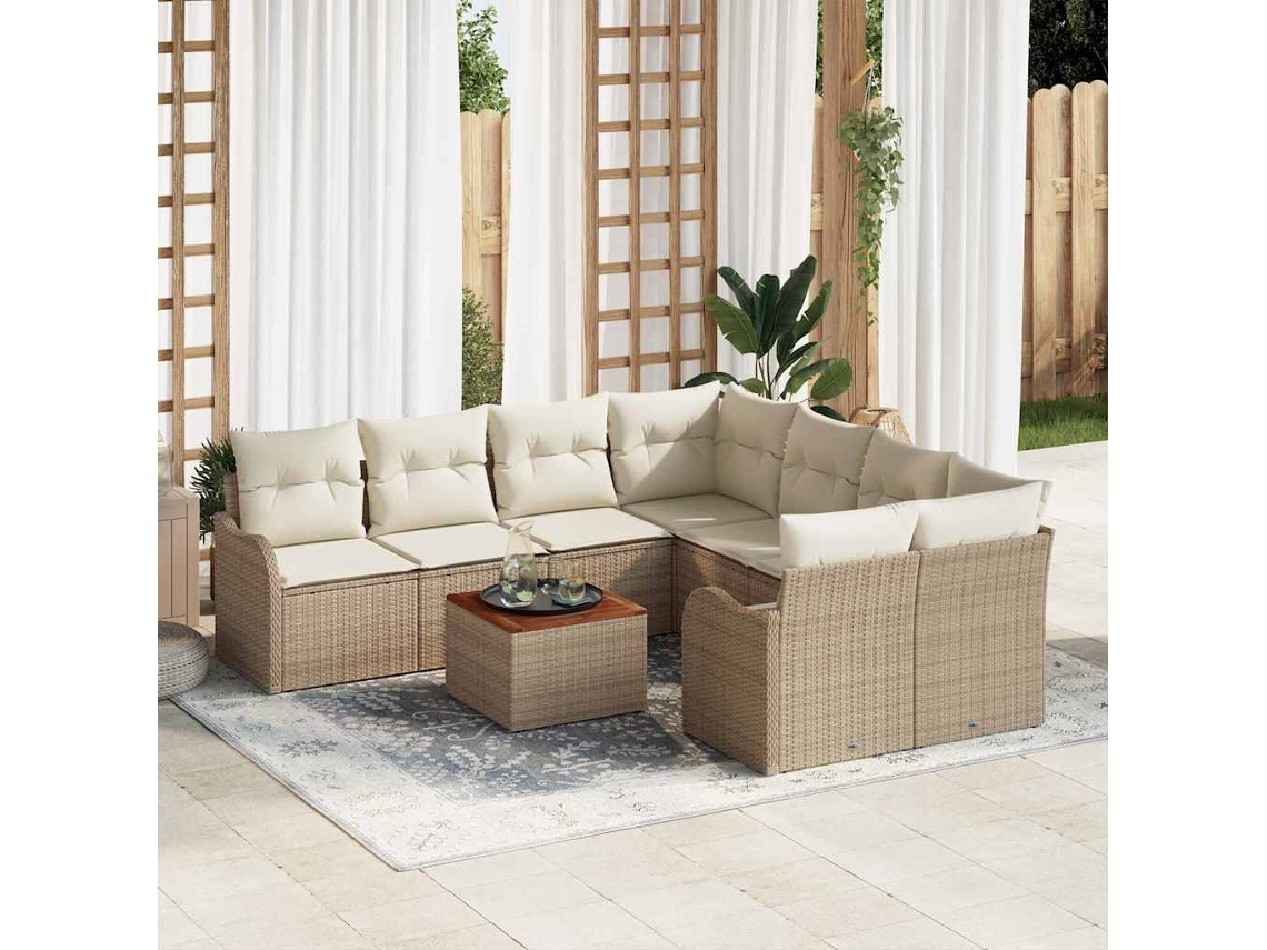 Vidaxl Conjunto De Sofá De Jardim 9 Pcs Bege E Creme Vime Pe