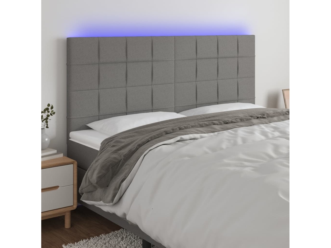 Cabeceira De Cama C/ Led Tecido 180x5x118/128 Cm Cinza Escuro Lovely Home